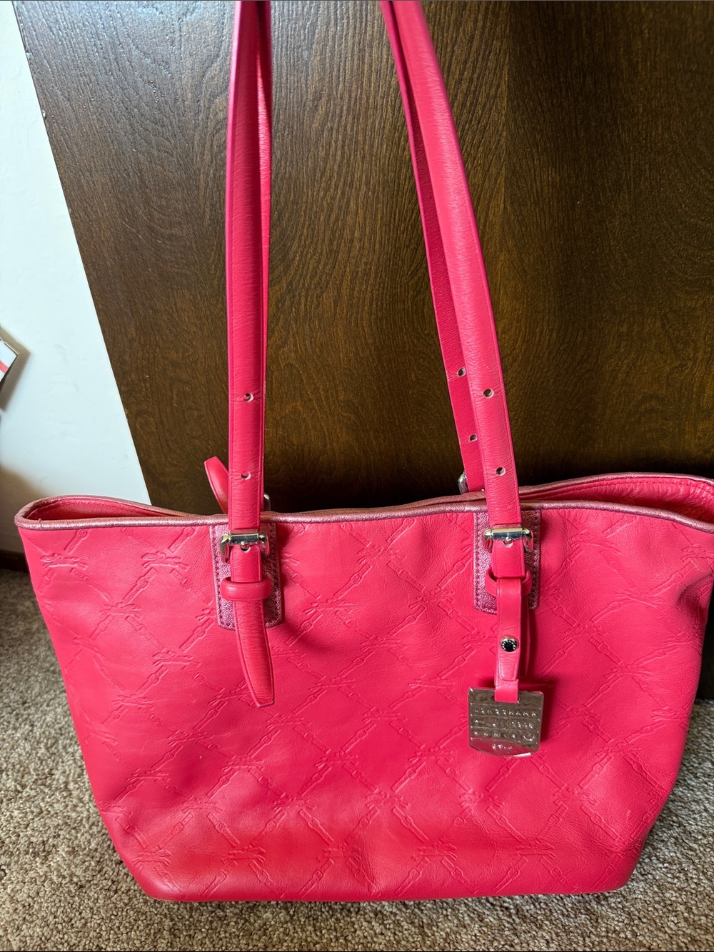 Longchamp leather Bright Pink Designer Tote Bag